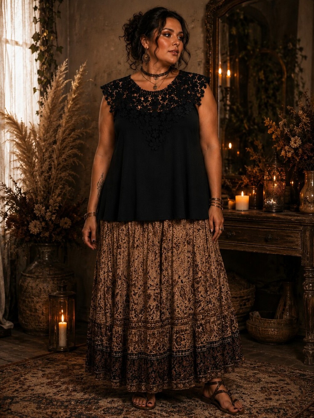 Blouse Plus Size 3X 4X‎ Flowy Top Dark Romantic